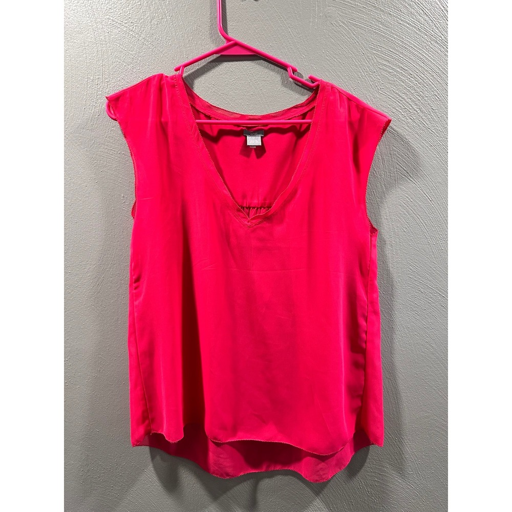 Aerie Womens Hot Pink V-Neck Sleeveless Sheer Blouse High Low Hem Top Small